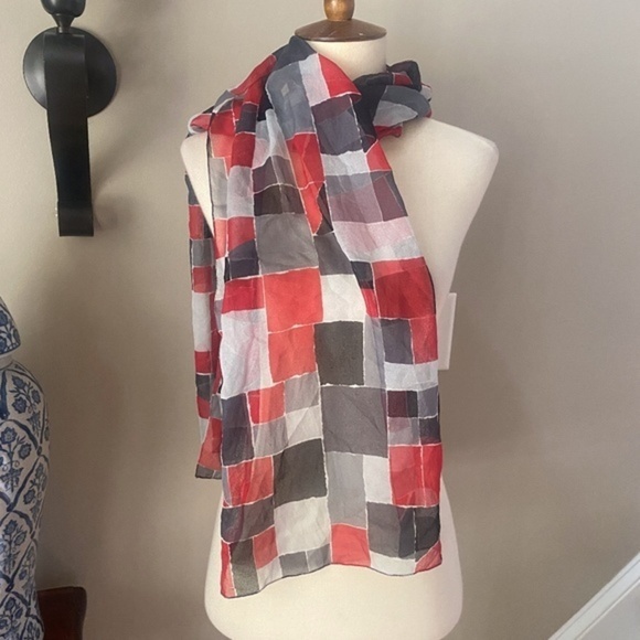 Anthropologie Red, Black, and Grey Checkered Scarf - Picture 1 of 4